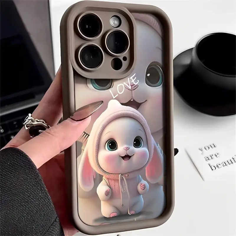 Cute Lovely Pink Rabbit Silicon Case For iPhone 16 15 14 13 12 11 Pro Max Mini XS XR X 8 7 Plus SE2 Shockproof Bumper Back Cover