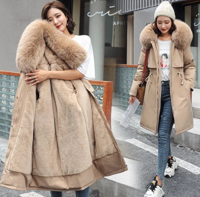 

New Winter Jacket Women Parkas Warm Casual Parka Clothes Long Jackets Hooded Female Fur Lining Thick Coat
