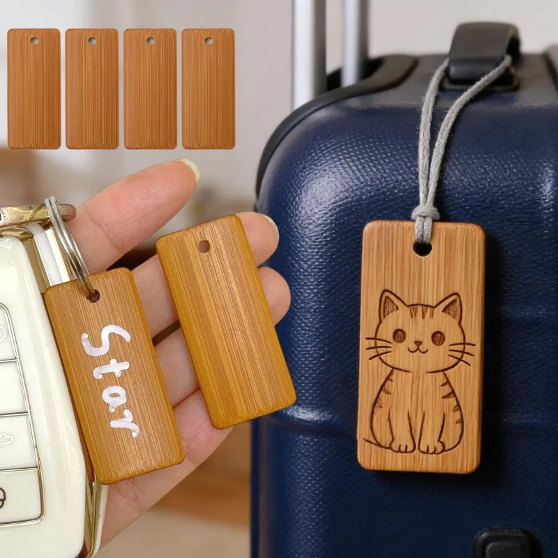 5/50pcs Blank Bamboo Keychains DIY Multifunctional Wooded Key Rings Dustproof for Engraving Writing Pendants Keyrings Adults