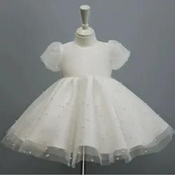 Girl's Spring, Summer, Autumn-Year-Old Wedding Dress Flower Girl's Western Style Birthday White Puff Sleeve Dress Princess D
