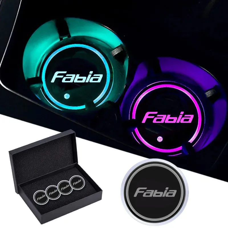 

Car Logo LED Luminous Water Cup Coaster Colorful Coaster Lamps For Skoda Fabia 2 3 MK1 2015 2016 2017 2018 2019 Car Accessories