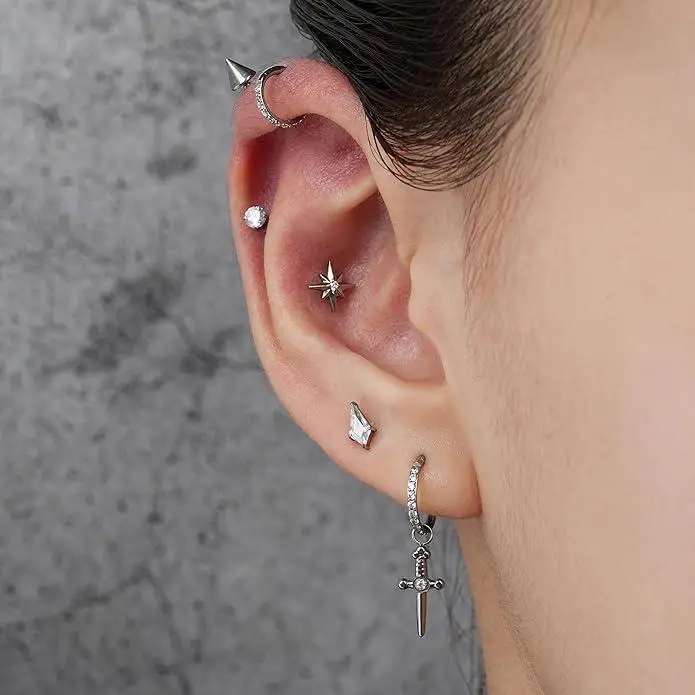 1Pc G23 التيتانيوم Labret الأذن Tragus أقراط Stud داخليا خيوط الزيركون حلقات الشفاه الغضروف حلبة ثقب المجوهرات الجسم 16G