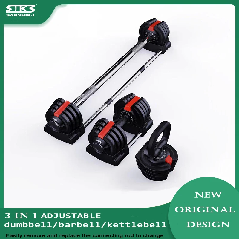 

Multi-function Adjustable Dumbbell Set, Strength Training Kettlebell, Automatic Adjustment Barbell, New Design, 3 in 1