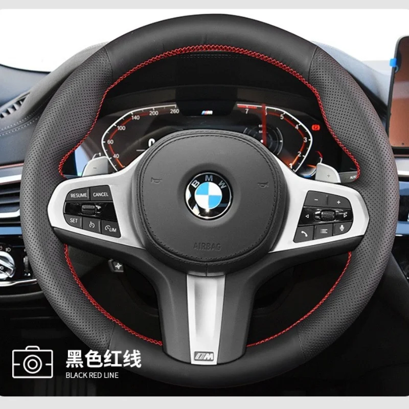 

For BMW Steering Wheel Cover Genuine Leather Hand-stitched 5 Series New Energy IX3 3 Series Non-slip Auto Interior Accessories