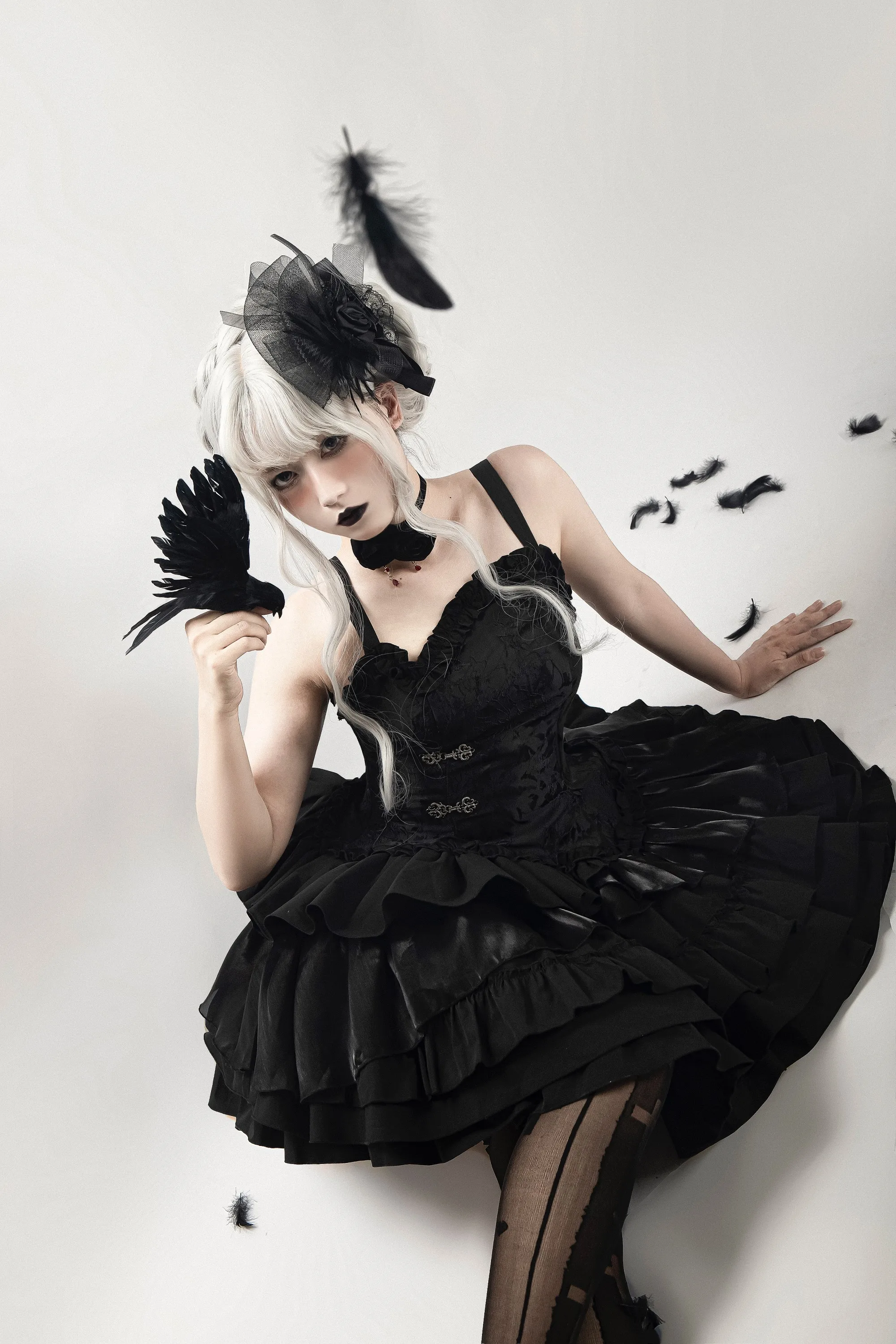 Women Sleeveless Tube Slim Red Dress Multi Layers Ball Gown Mini Lolita Japanese Kawaii Sweet Goth Short Dress Black Vestidos
