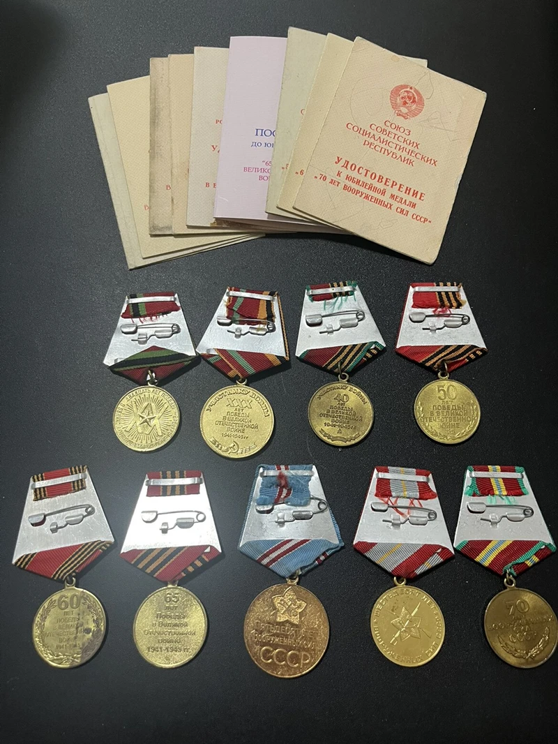 9-piece set Soviet Union Patriotic War Anniversary Medal with Certificate Original