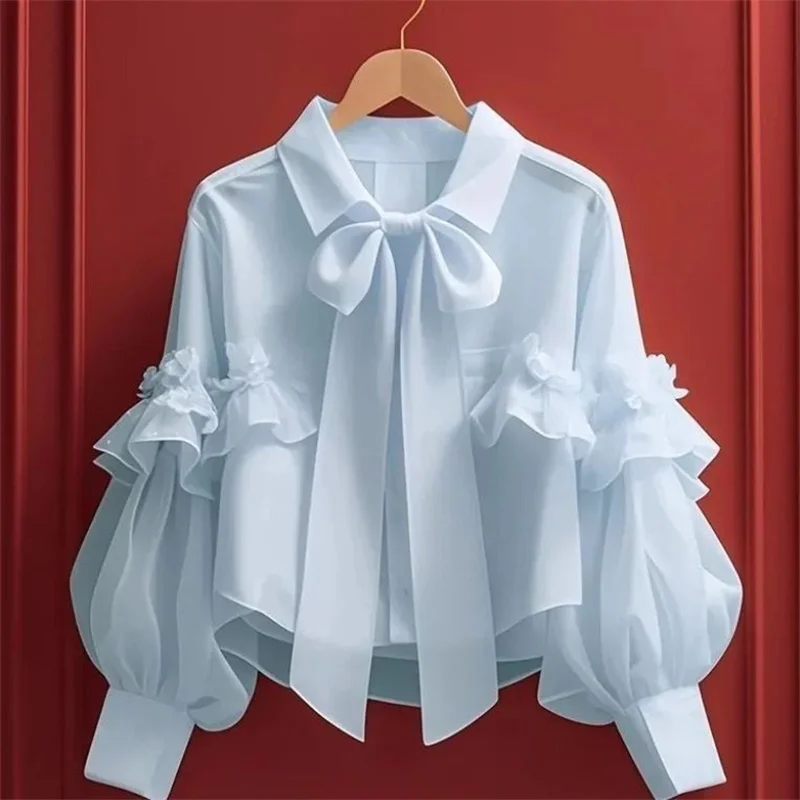 2026 Summer Autumn New Shirt Blouses Women's Unique And Beautiful Bow Long Sleeve Shirt Korean Reviews Many Girls Clothes view 5