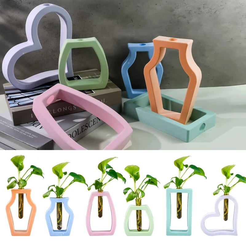 DIY 6pcs Skeletonized Hydroponic Test Tube Flower Vase Silicone Mold Gypsum Ornament Epoxy Resin Mold Home Decoration Storage