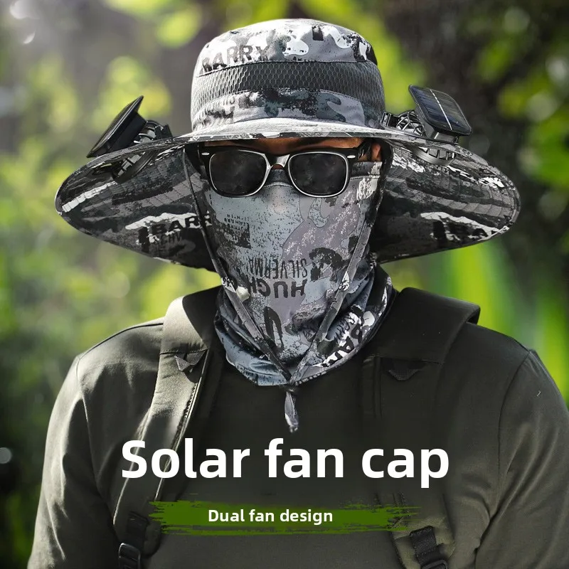 

Solar powered fan hat for men's outdoor hiking, fishing, sunshade, fisherman's hat, rechargeable dual fan sunshade hat