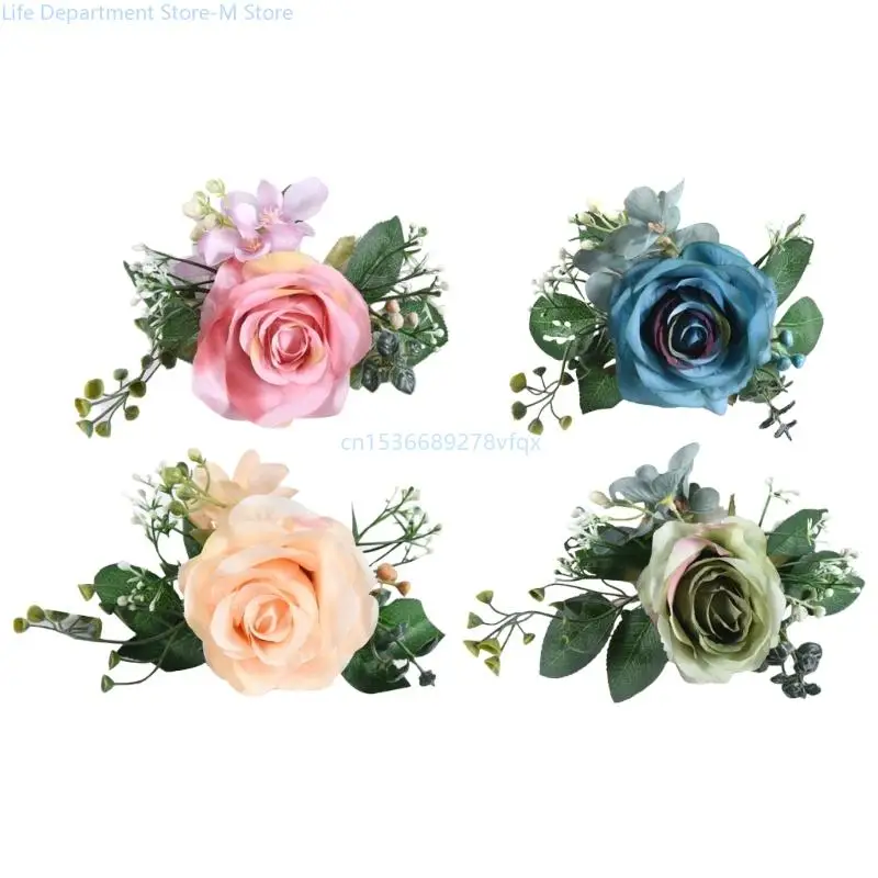 

Romance Rose Curtain Tiebacks Clips 4Pcs Decorative Artificial Flower Drapery Holdbacks Accessories for Home Decors