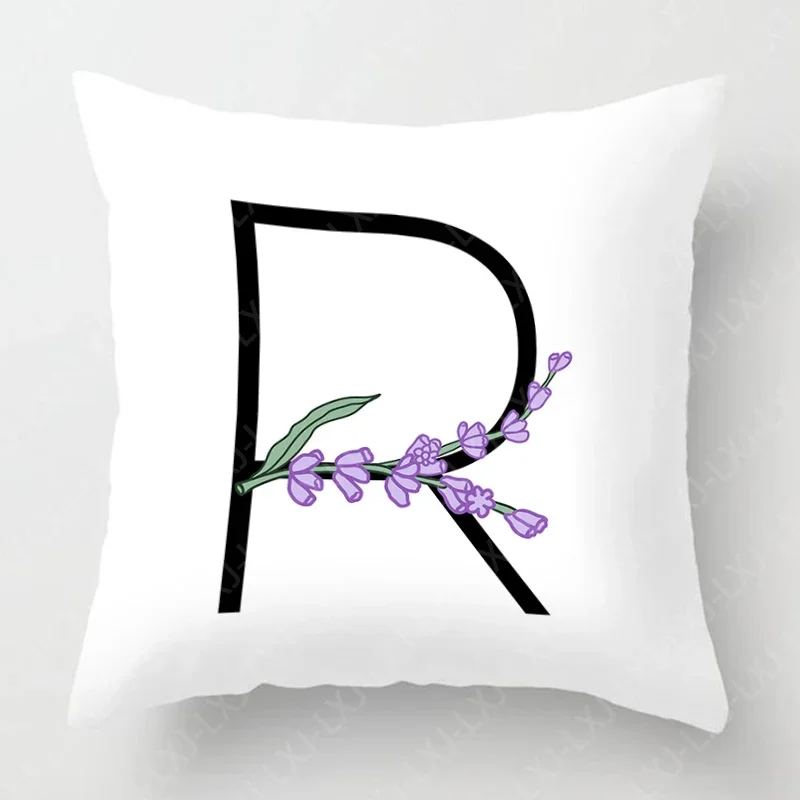 Lavender Violet 26 Letter Cushion Cover Square Pillowcase Bedroom Bed Pillowcase Living Room Sofa Home Decoration 45X45CM