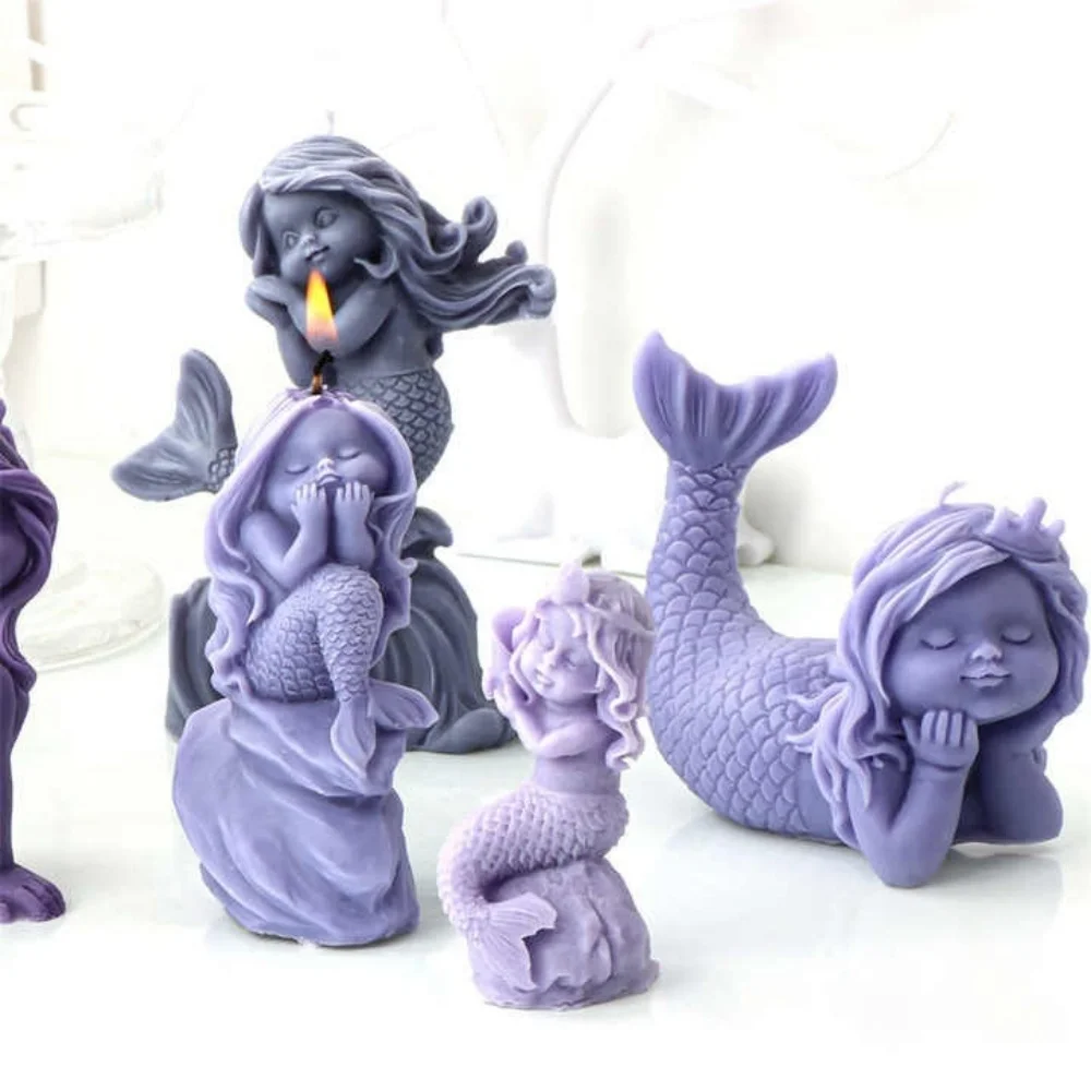 Charming Mermaid Candle Silicone Mold DIY Beauty Plaster Resin Handmade Tool Statue Gypsum Crystal Epoxy Marine Fairy Decoration
