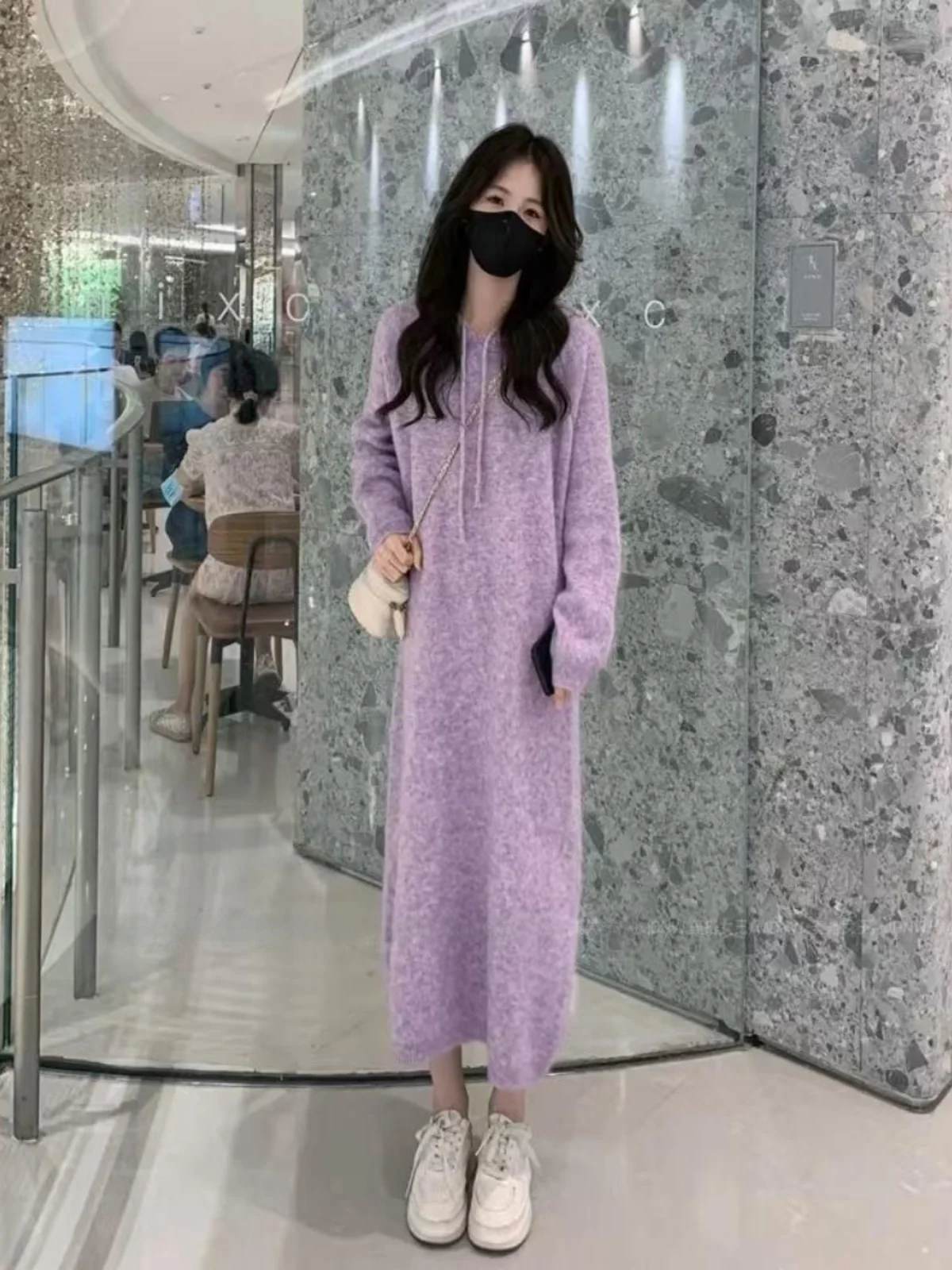 

Вязаное худи большого размера, повседневное, свободного кроя, мягкий объемный свитер для женщин, универсальное, с длинными рукавами, А-силуэт