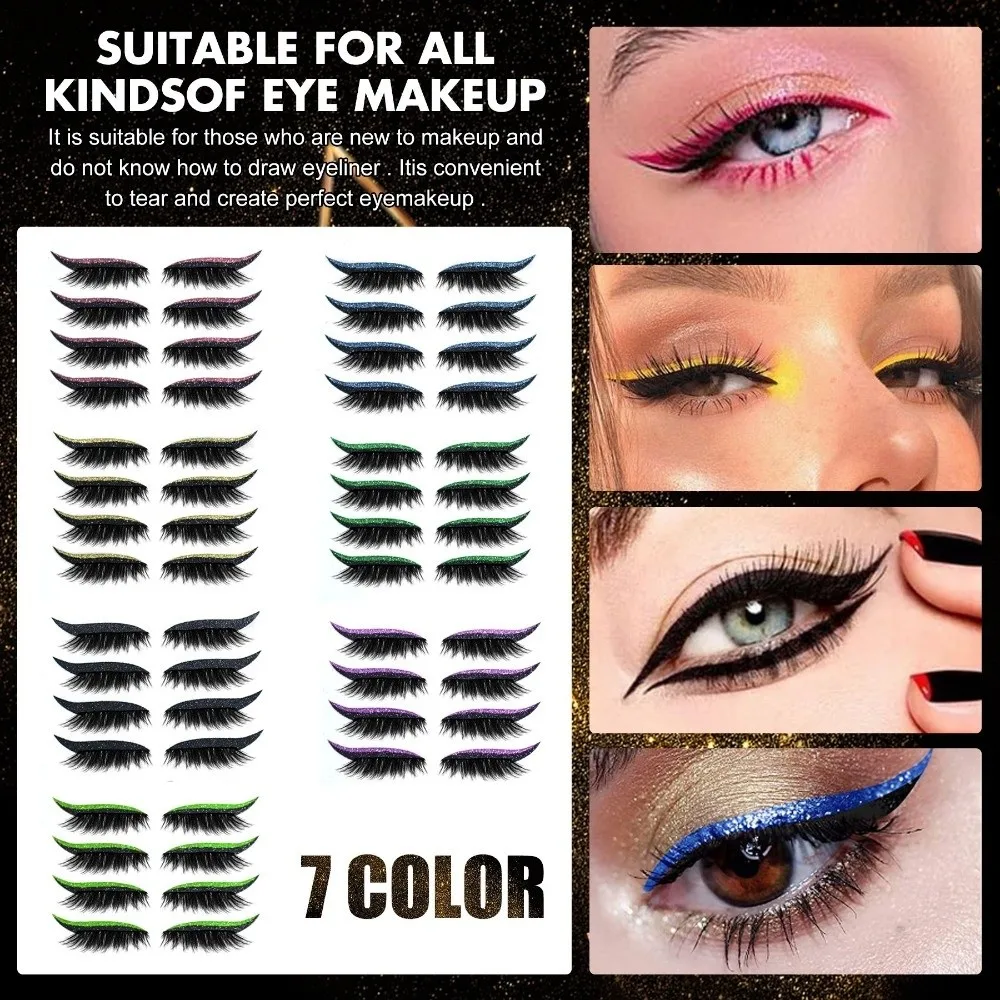 4 Pairs Lazy Eye Shadow Eyelash Patch Reusable Self-Adhesive Eye Makeup Stickers Waterproof With Eyeliner Lazy Eyelash Stickers