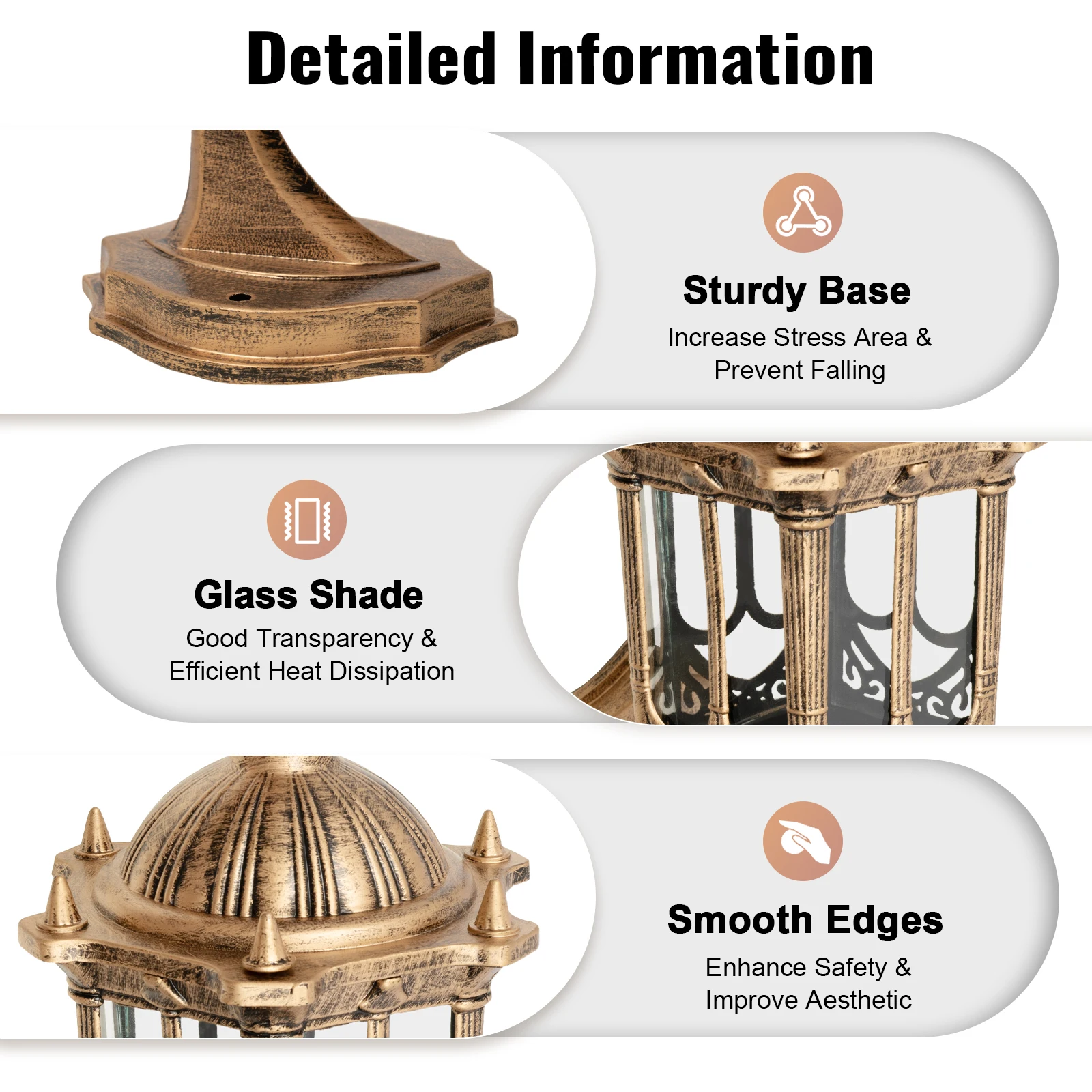 فانوس إضاءة حائط خارجي عتيق، IP44 تركيبات شمعدان نحاسية مقاومة للماء لباب فناء حديقة الشرفة