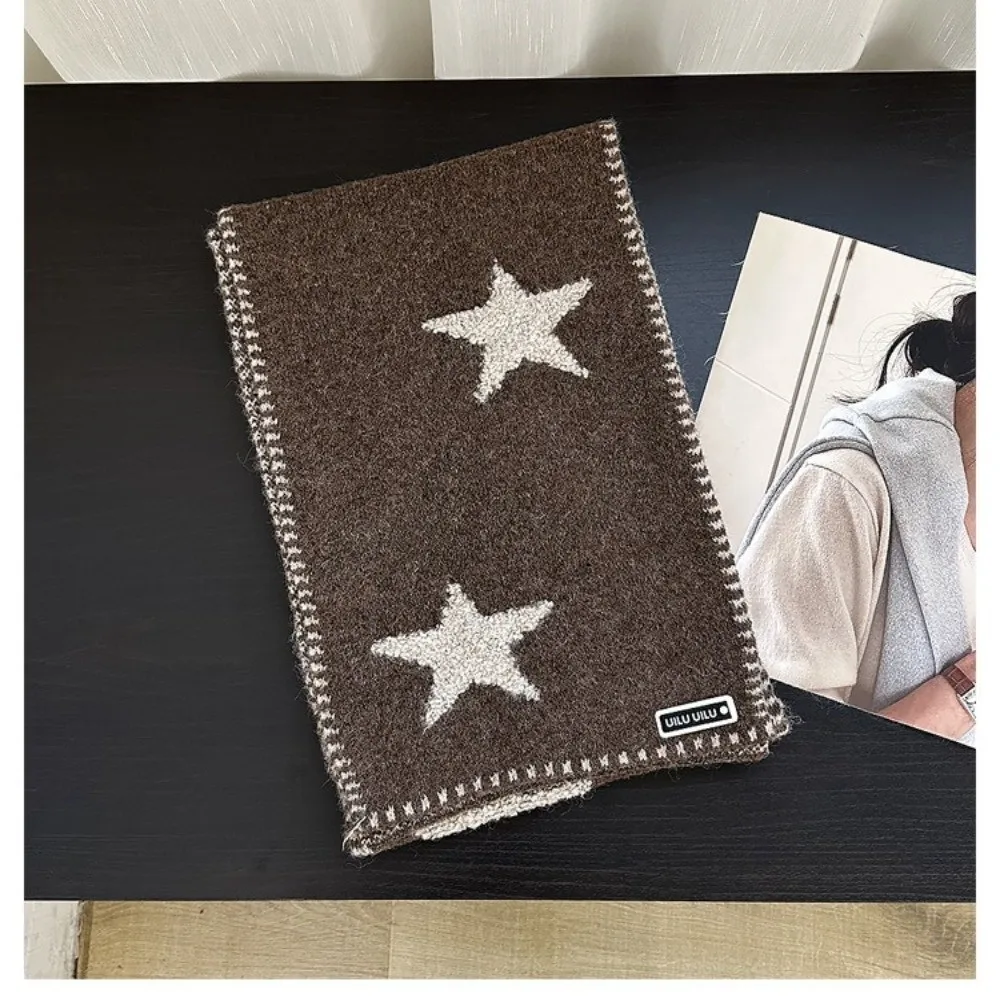 

Уютный универсальный вязаный шарф в корейском стиле с звездами, теплый мягкий шерстяной шарф для женщин