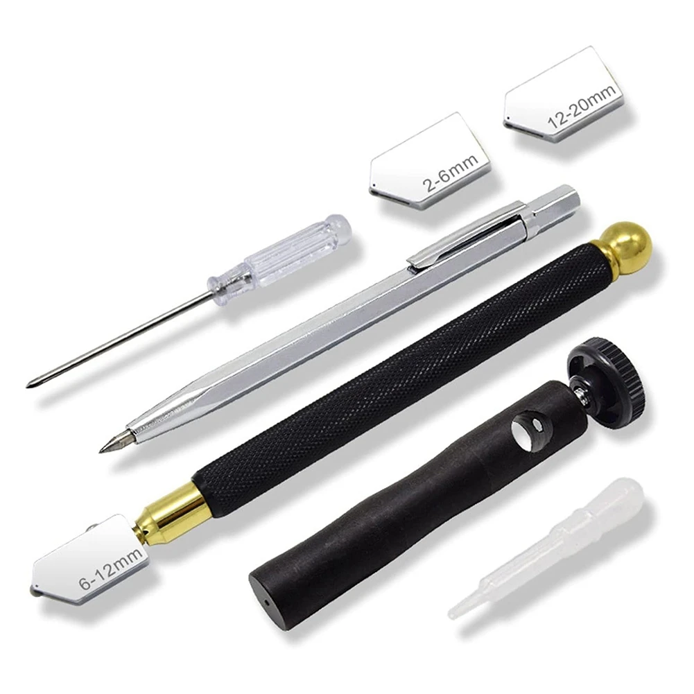 ABVG-1 Set Glass Cutter, Alloy Incisive Professional Glass Cutting Tool With 3 Cutter Heads Marking Pen