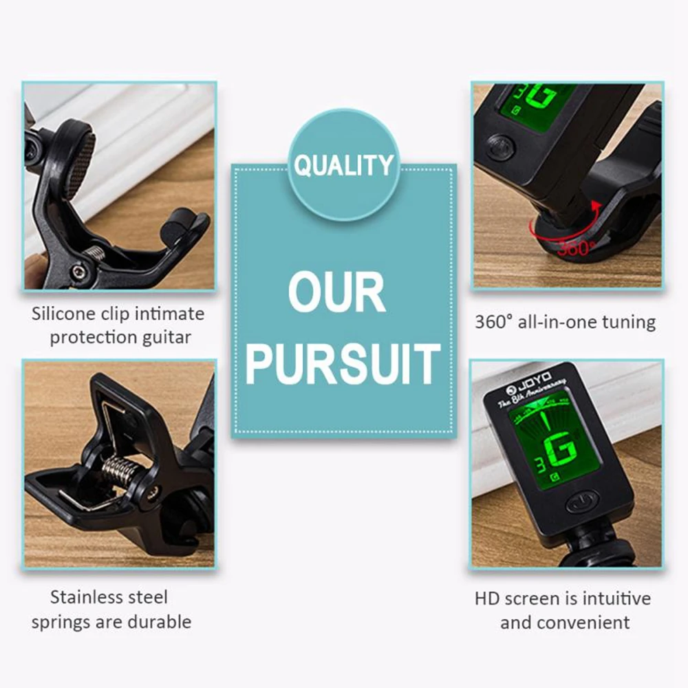 Clip On Guitar Tuner For All Instruments, Ukulele, Guitar, Bass, Mandolin, Violin, Banjo with LCD Display(1pcs tuner&4pcs Picks)
