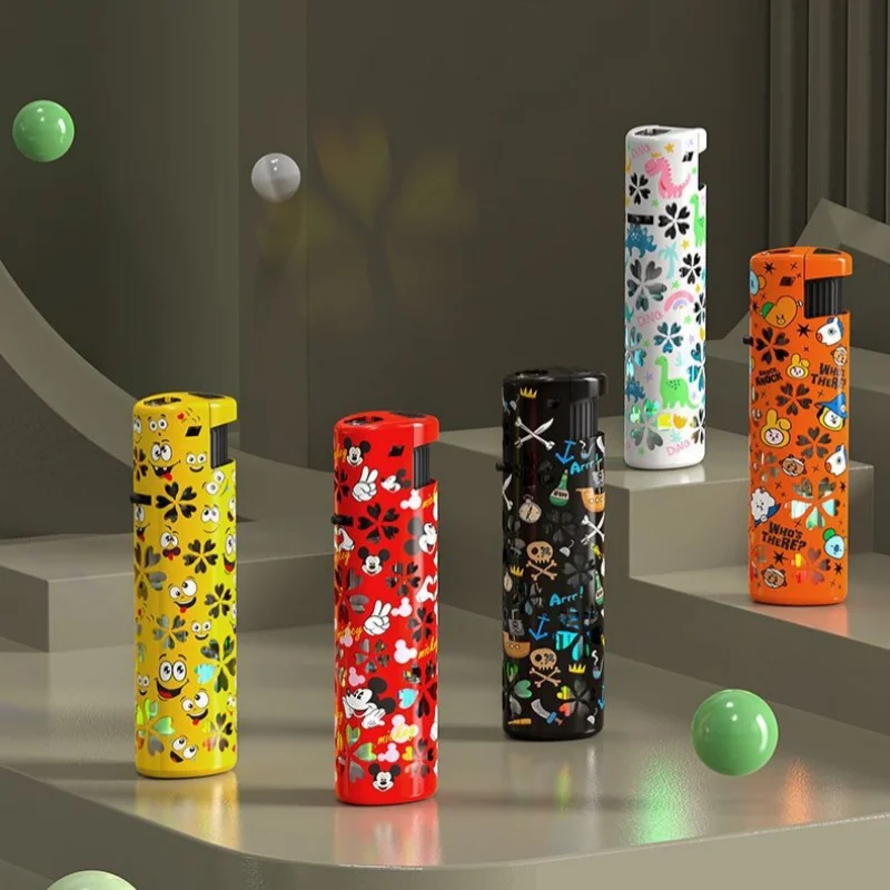 New Windproof Cute Pattern Colorful Light Inflatable Lighter Metal Jet Blue Flame Outdoor Portable Lighter Smoking Gift - Image 6