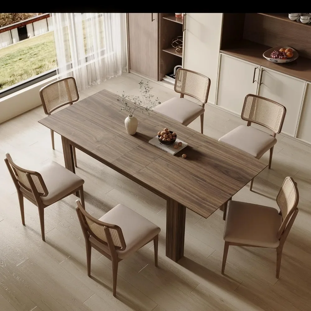 Mesa de comedor expandible para 6 8 personas, mesas de cena rectangulares de madera para interiores, mesa de comedor de cocina grande para el hogar, marrón