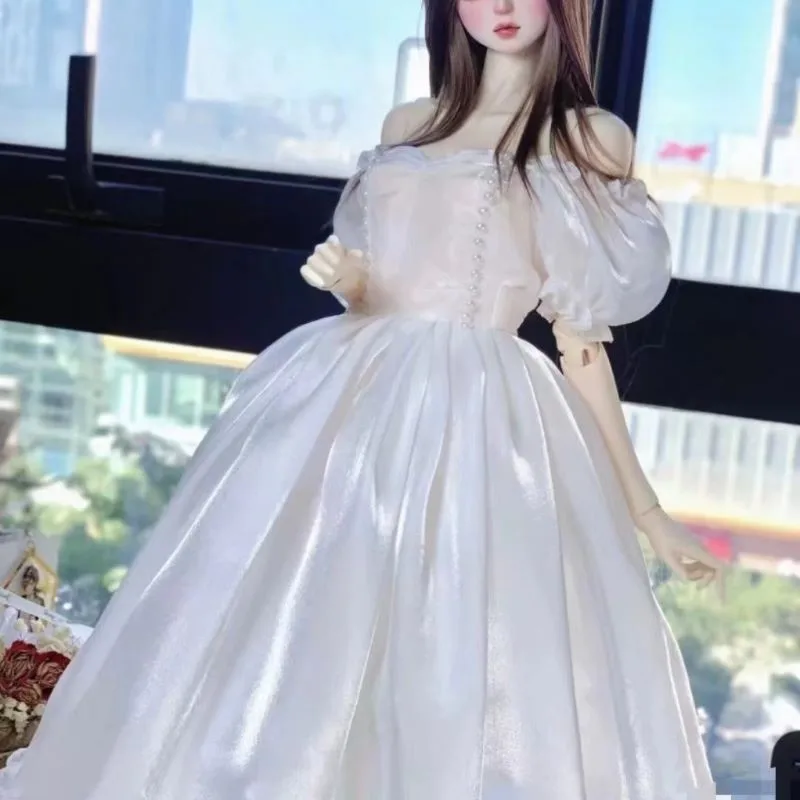 1/3 1/4 1/6 Scale BJD Doll Dress, Puff Sleeve Ruffle Lace Formal Dress, Princess Wedding Gown Doll Clothes Accessory - view 4