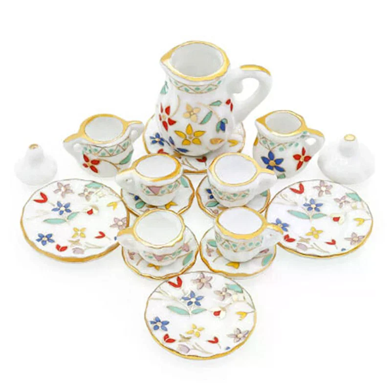 Vaisselle Miniature pour maison de poupée 1:12, 15 pièces, ensemble de tasses à thé en céramique et porcelaine, jouets