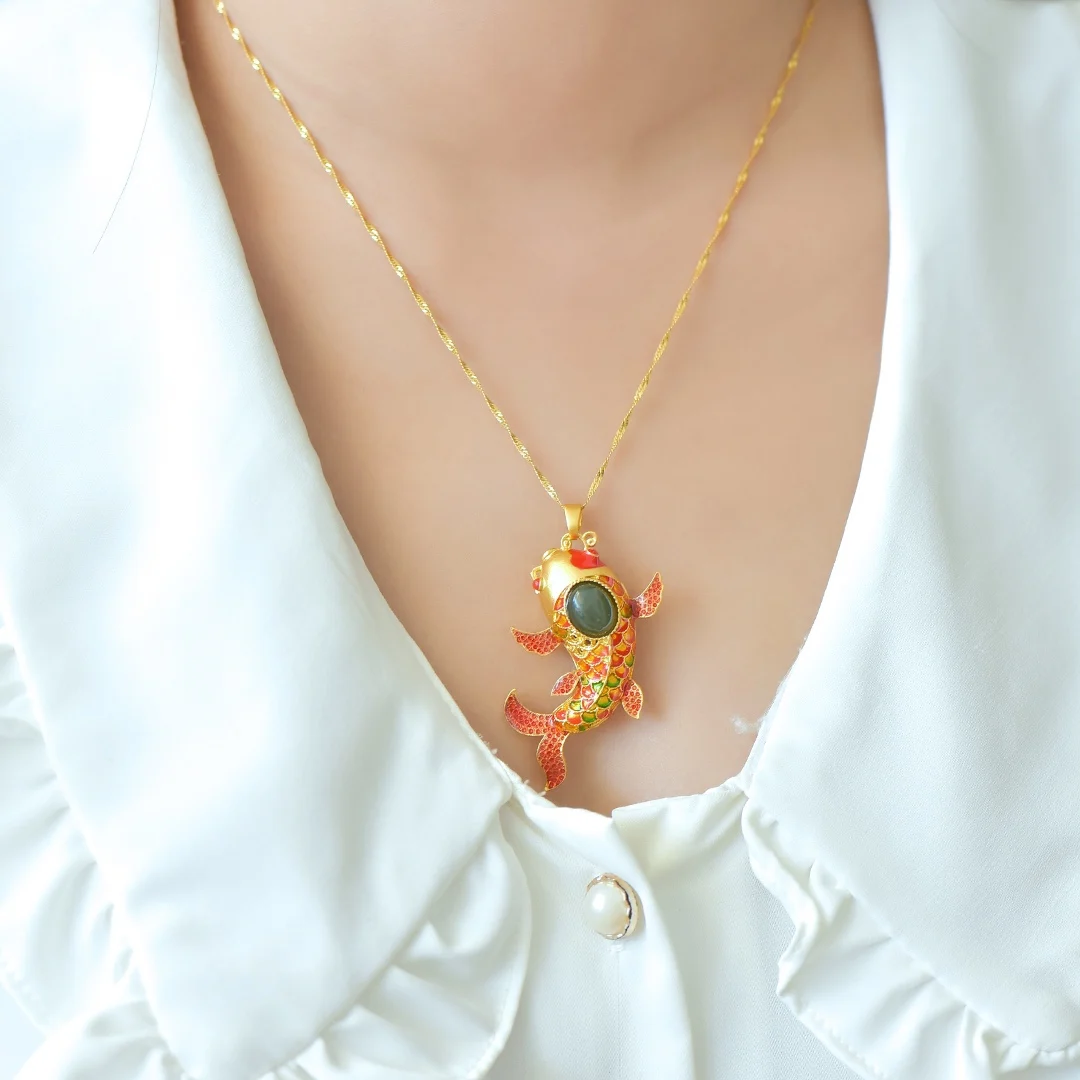 Natural, Hetian Jade, fish jump dragon enamel color, fashion earrings, pendants, wholesale