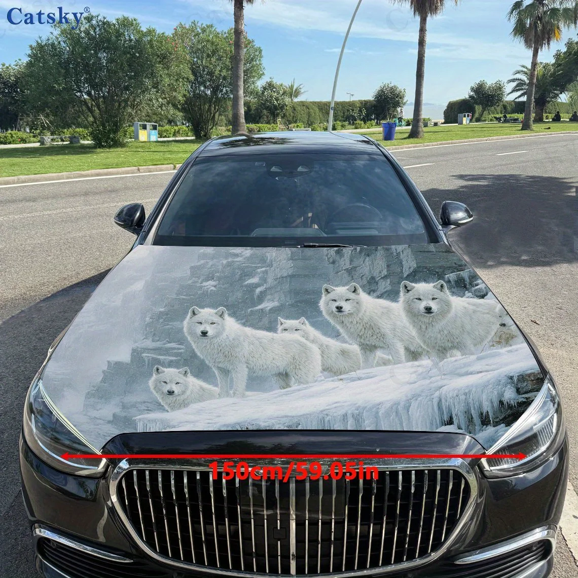 Snow White Wolf Pattern Car Hood Vinyl Sticker Wrap Film Engine Cover Decals Sticker Universal Car Hood Protective Film,Car Part