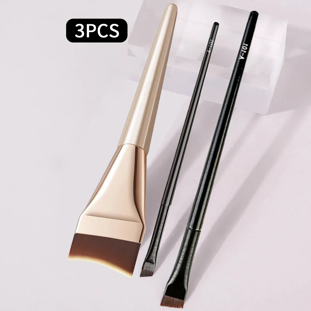 One-line arc-shaped ultra-thin flat-head foundation brush, foundation liquid mask brush with two angled blade eyeliner brushes