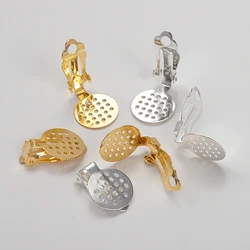 50pcs/lot Mesh Ear Clips Hole Bezel Round Blank Earrings Setting Base Fit Glass Cabochons DIY Jewelry Making Components Findings