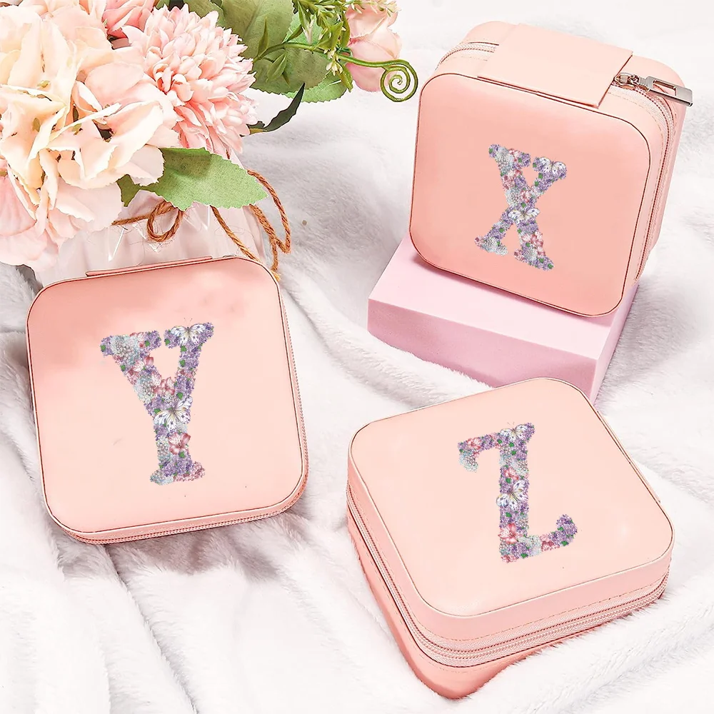 

Portable Jewelry Storage Box Women's Jewels Organizer Boxes Rose Flower Series New Zippered Travel Necklace Ring Jewel Case