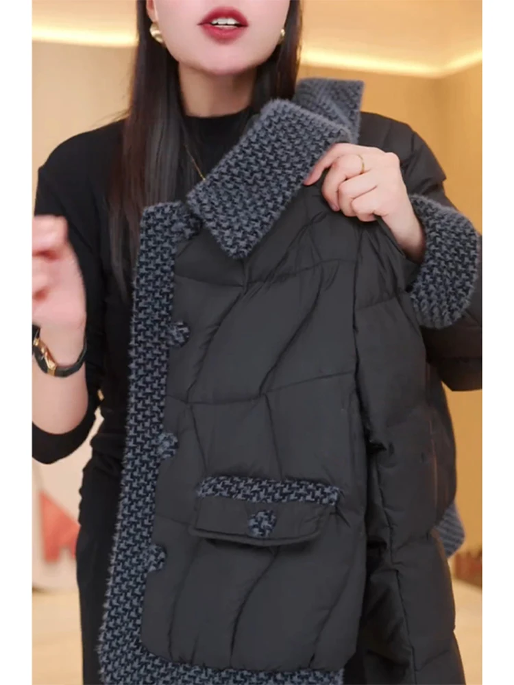 

Новинка: Женская утепленная хлопковая куртка с вязаными вставками и воротником, в корейском стиле, для повседневной носки