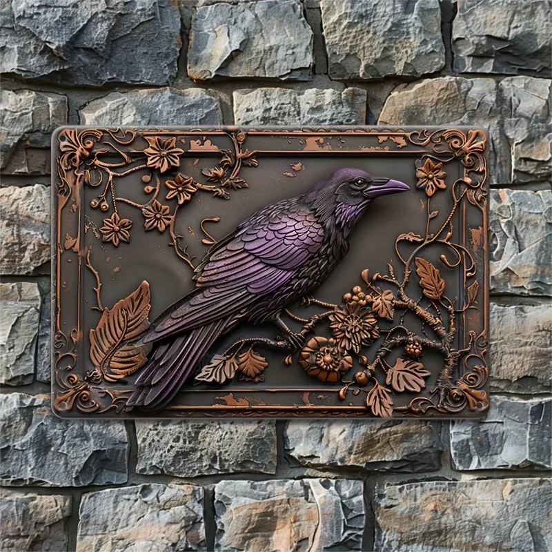 

Raven Aluminum Sign, Vintage Metal Relief Wall Art, Home Decor, Rustic Bird Plaque, 2D Flat Print, Decorative Wall Poster