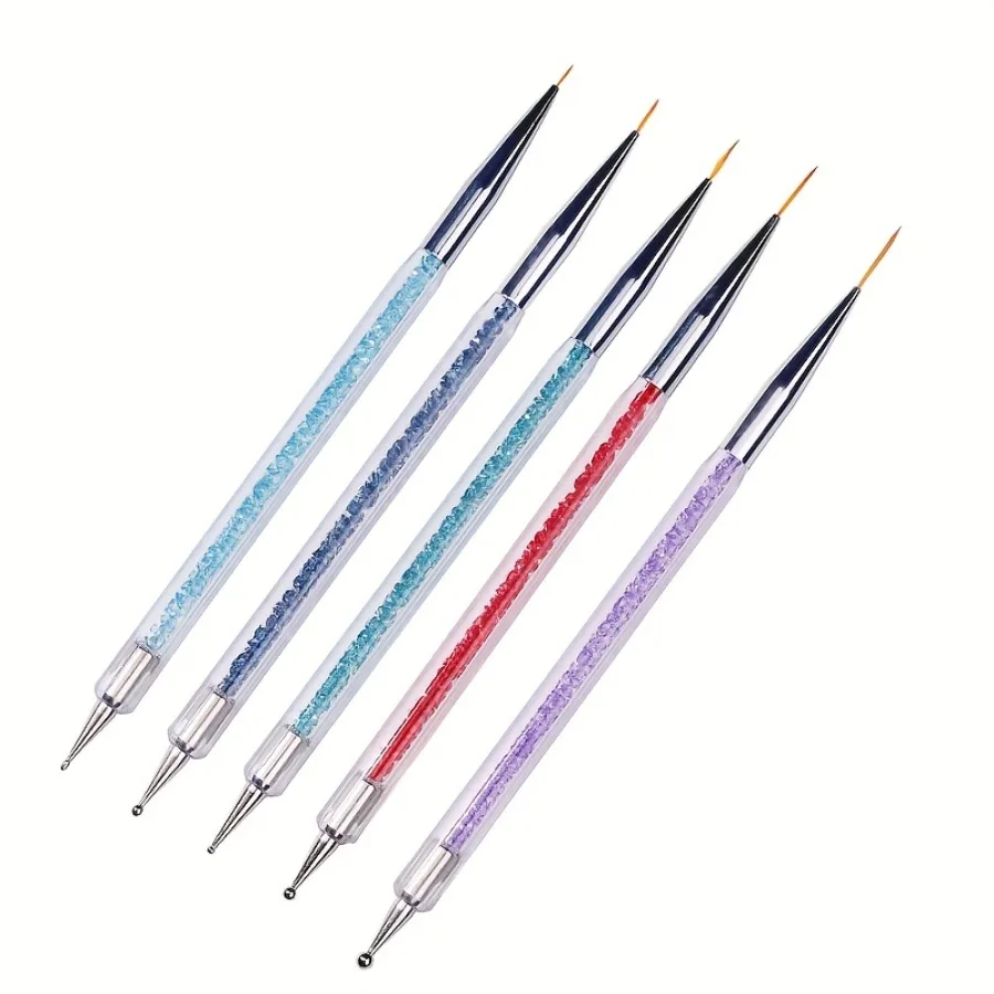 A set of 5 dual head nail brushes, including details, lines, and dot pens, providing salon level nail services at home