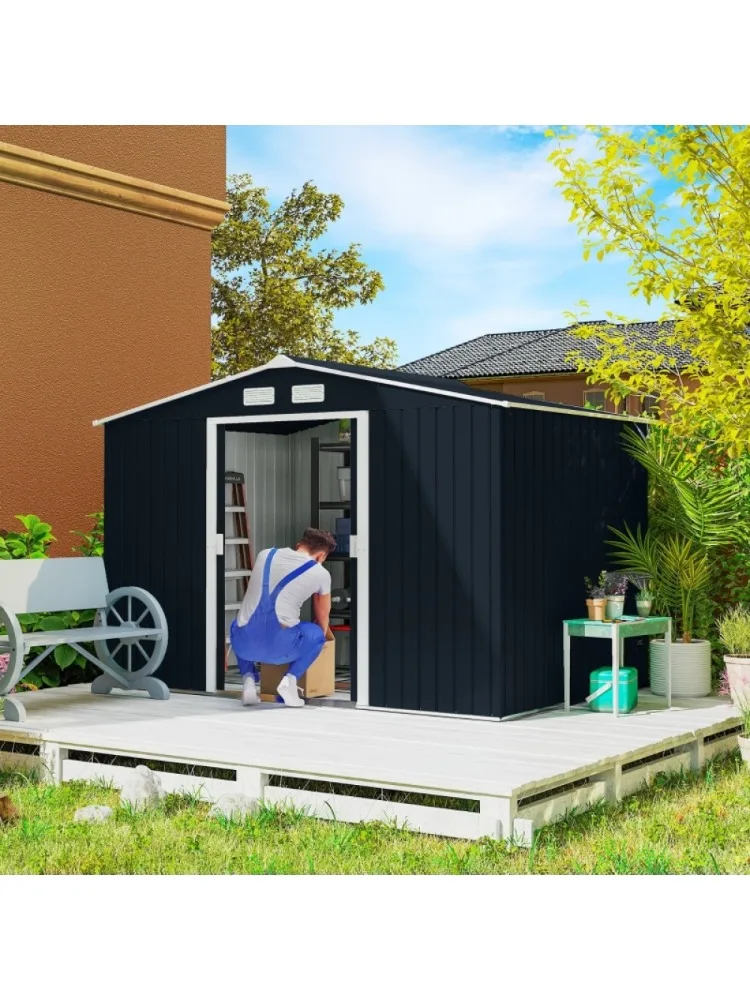 AliExpress NONE 9 x 6ft Metal Bicycle Shed, Outdoor Storage Tool House with Ventilation Slots,Foundation Kit and Lockable Double Doors,Dark Grey