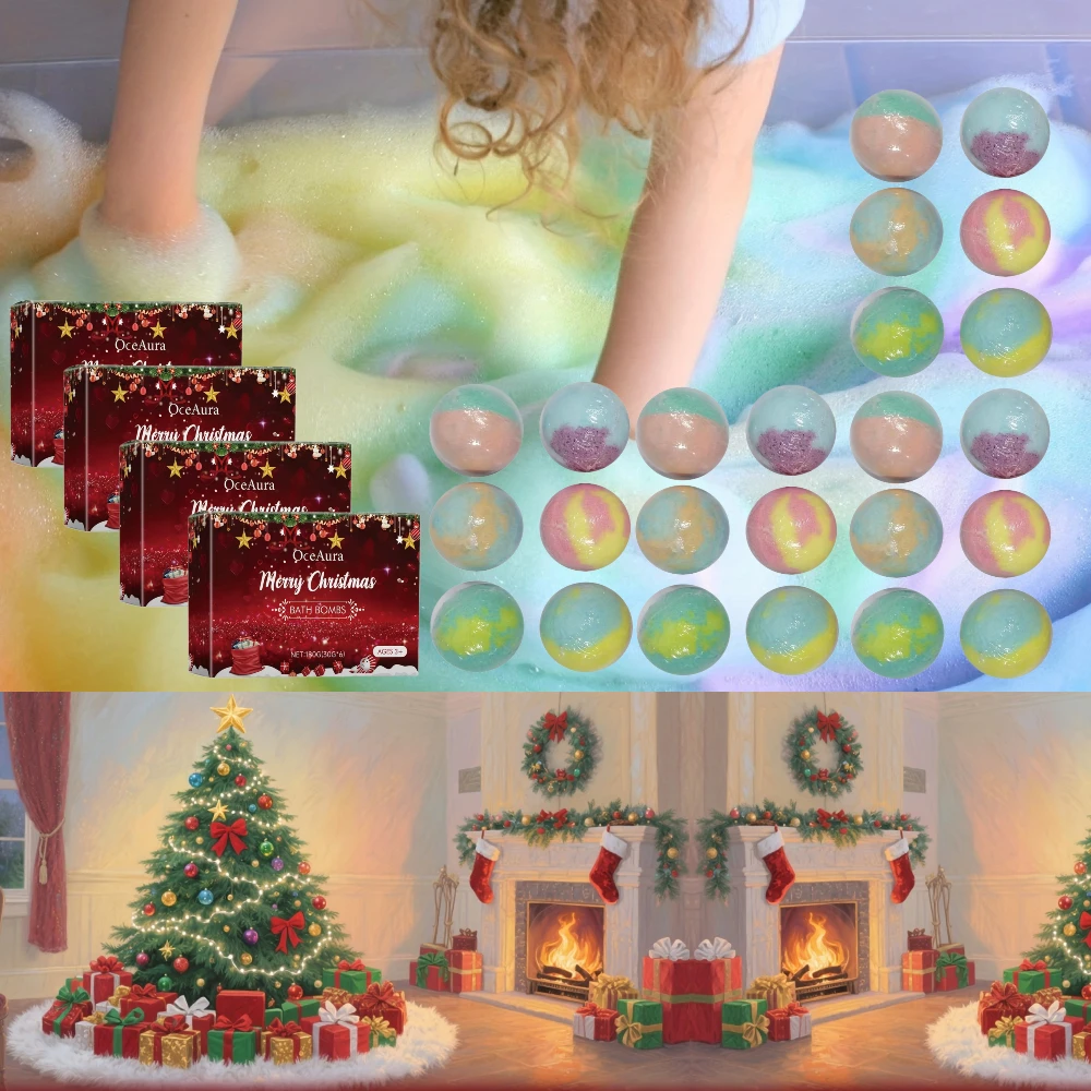 Juego de regalo de bolas de baño de 24 piezas, bola de sal de baño de colores mezclados de 15 g para burbujas, perfecta para Navidad, Halloween, regalos de Año Nuevo, festivo
