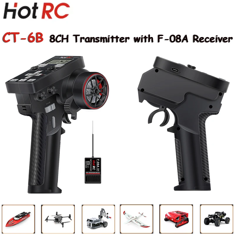 HOTRC CT-6B 8CH Transmitter Remote Controller 2.4Ghz Radio CT6B dengan Penerima F-08A Untuk Mobil Model RC Kapal Pesawat Quadcopter