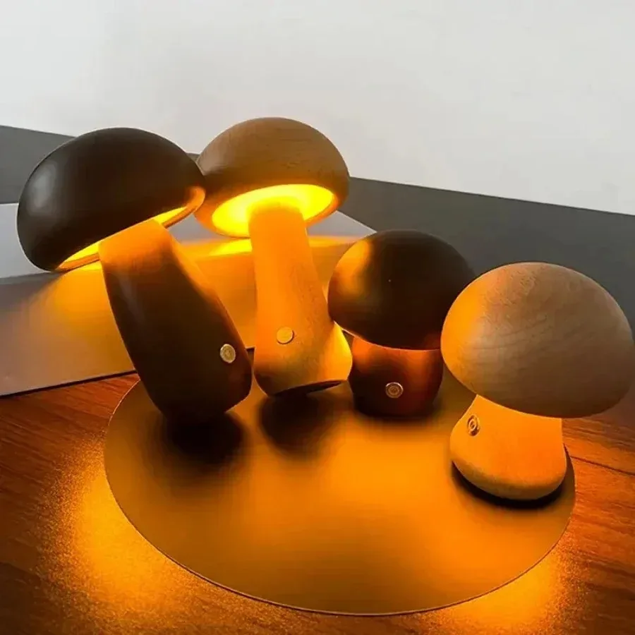 Rechargeable Touch  Mushroom Table Lamp Portable Bedroom Bedside Night Light Cute Small Dimmable Desk Lamp for Home Decoration