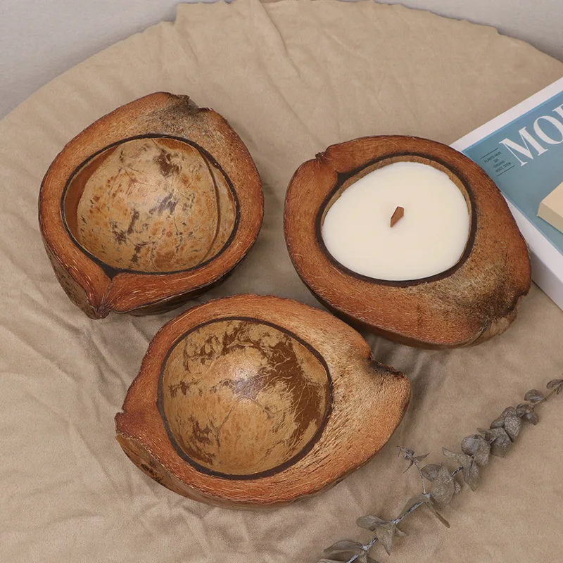Bild 4: Log Coconut Shell Bowl, Duftkerze mit Haut, halbe Kokosnussschale, kreative dekorative Kokosnussschale, Kerzenteller