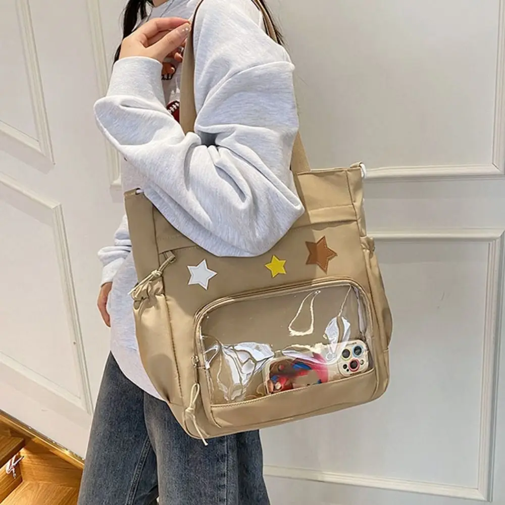 Bolso cruzado de lona JK con pantalla de insignia Itabag de estrella transparente a la moda, bolso de mano japonés de Color sólido de gran capacidad para niña/niño