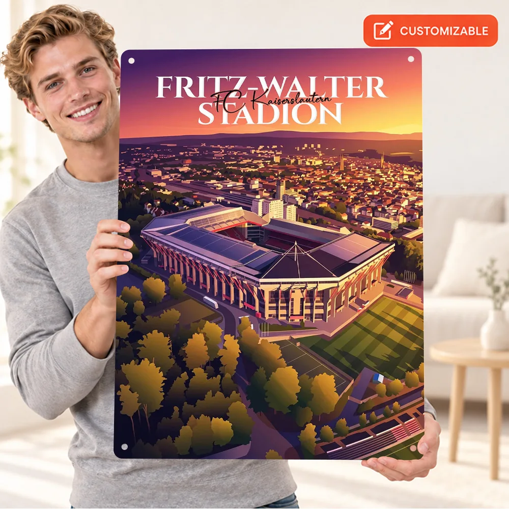 Fritz Walter Stadium At Sunset Football Printed Poster Personalized Metal Sign Architectural Illustration Wall Art For Man Cave