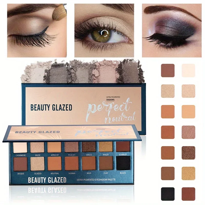 BEAUTY GLAZED Nude Matte 14 Colors Eye shadow Cosmetics Palette Glitter Eyeshadow Palette