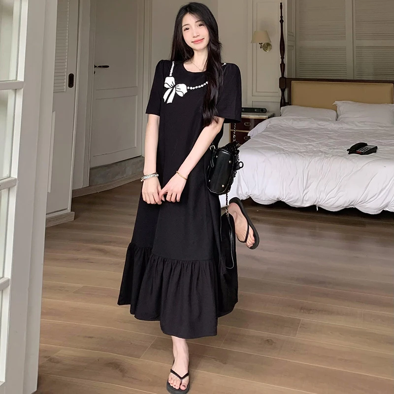 

Large Size Pregnant Woman Dress Summer Black Short Sleeve O-Neck Maternity Fishtail Dress Long Loose Pregnancy Mermaid Dresses