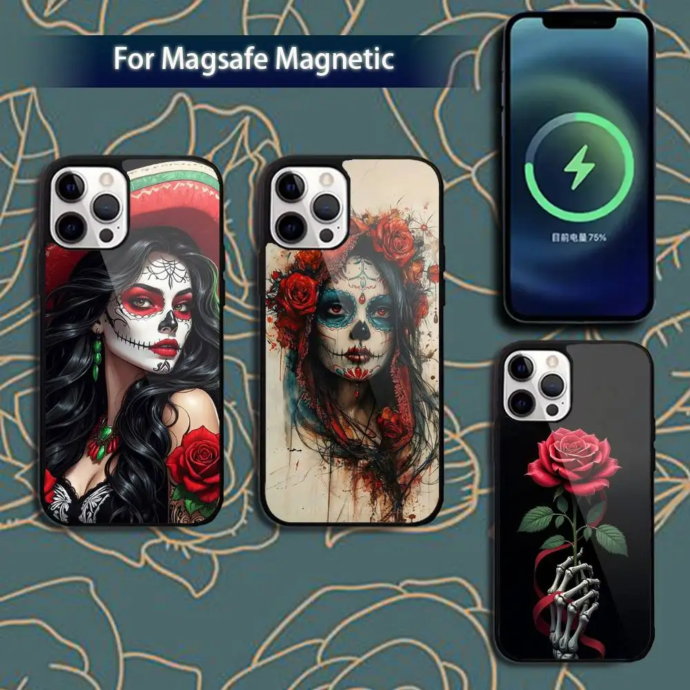 

Catrina R-Rose Girl S-Skull Phone Case For iPhone 16,15,14,13,12,11,Pro,Max,Plus,Mini,Magsafe,Magnetic Wireless Charging Case