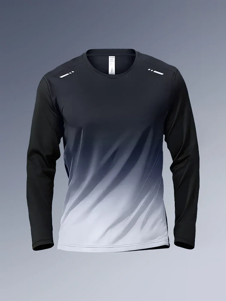 T-shirt à manches longues pour hommes, vêtements de sport pour hommes, vêtements de printemps et d’automne à séchage rapide, t-shirt de sport pour l’entraînement, haut de sport extensible pour la course.
