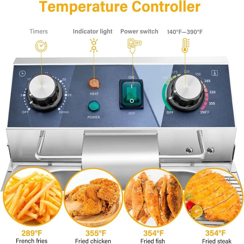 13L 13.7QT مقلاة عميقة تجارية 1800 وات 120V18.7 رطل مع التحكم في درجة الحرارة ومؤقت سلة كبيرة مقلاة رائجة البيع