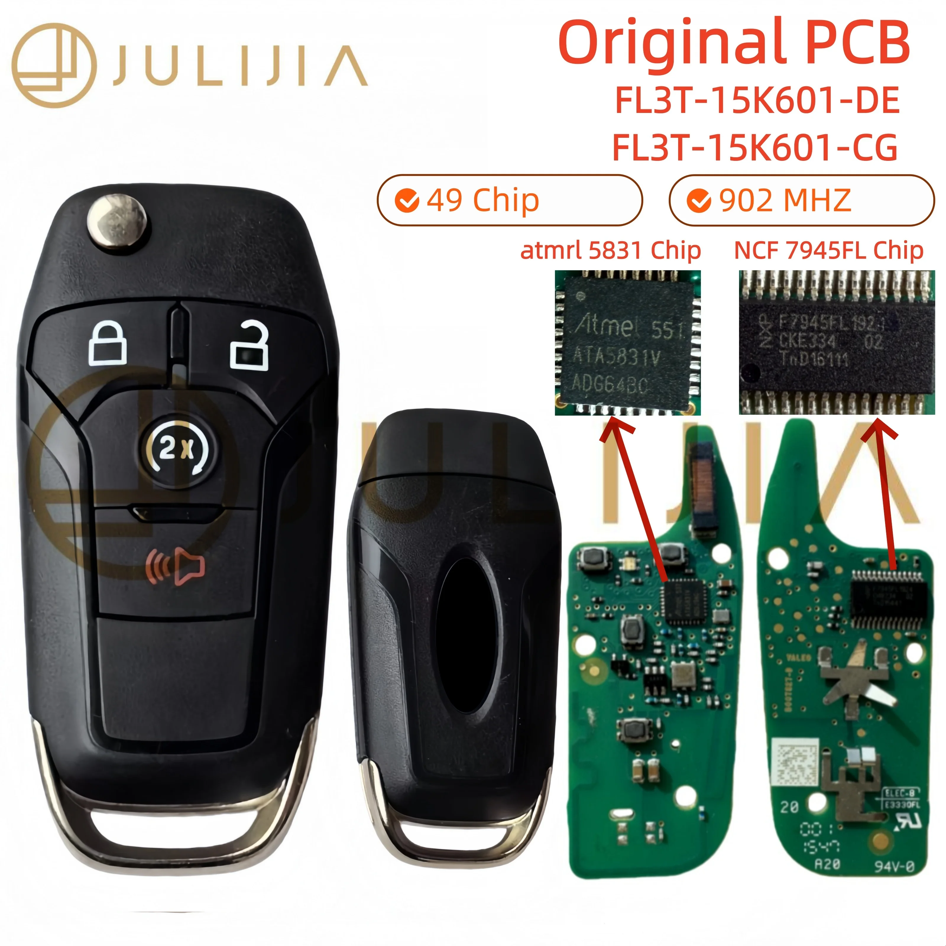 For Ford F150 OEM PCB 4 Buttons Smart Remote Key 902 MHZ 49 Chip FCC FL3T-15K601-CG FCC FL3T-15K601-DE 2015-2024 Keyless Go