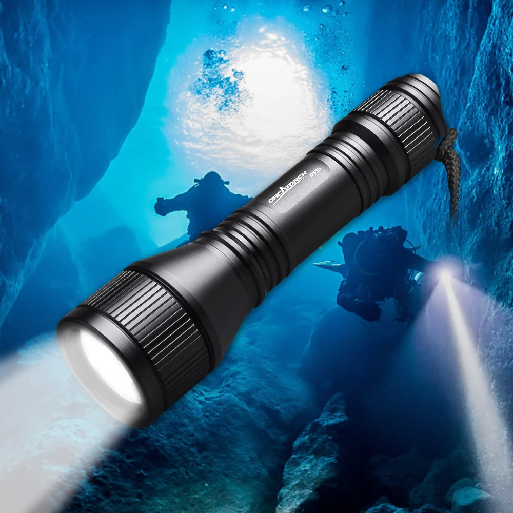 ORCATORCH D550 Professional Diving Flashlight Powerful Underwater Lantern Scuba Diving Torch Light LED Lamp for Diving Equipment