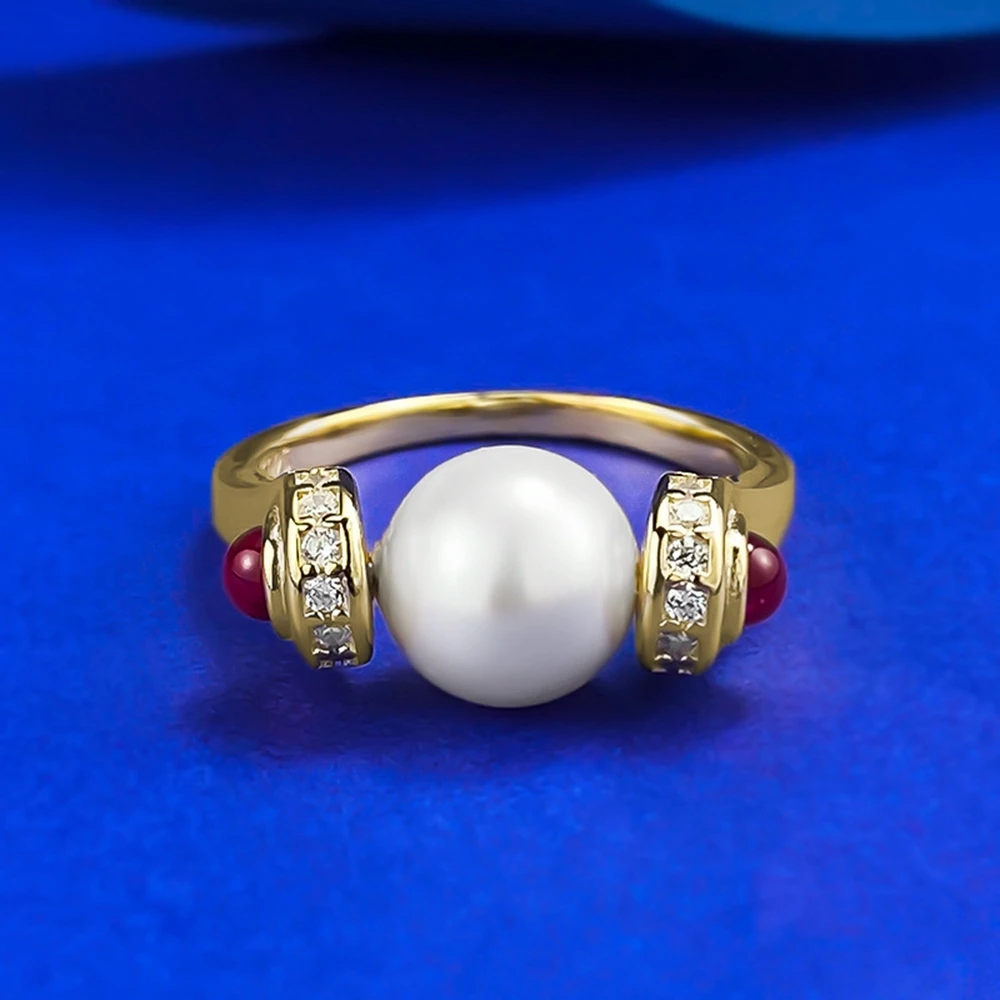 Wong Rain Vintage Solid 925 Sterling Silver Pearl High Carbon Diamonds Gemstone Ring dla kobiet Drobna biżuteria Prezenty rocznicowe