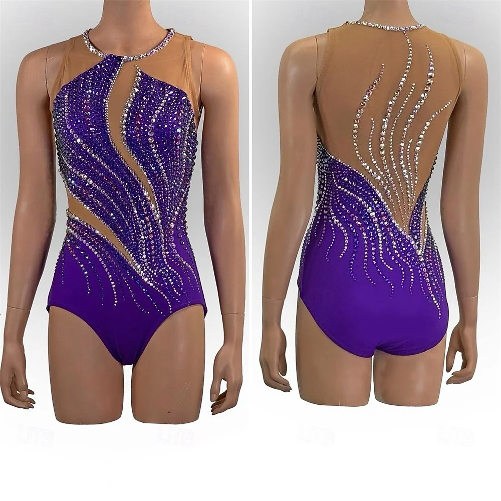 

Girls' Ice Skating Dress Asymmetric Hem High Elasticity Training Professional Competition Skating Wear Classic Sleeveless